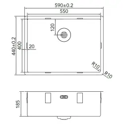Caressi R10 rozsdamentes acél mosogató 55x40cm beépítve, síkban építve és ráépítve CAPP55R10