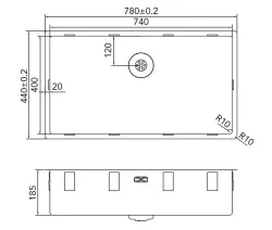 Caressi R10 rozsdamentes acél mosogató 74x40cm alsó, sík és felső beépítés CAPP74R10