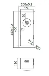 Caressi R10 rozsdamentes acél mosogató 16x40cm aláépítéshez, síkmontázshoz és felépítéshez CAPP16R10