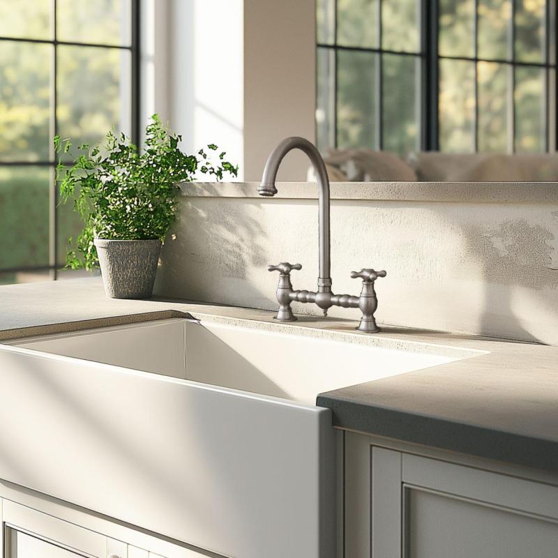 PB Nosztalgikus Konyhai Csaptelep Rozsdamentes Acél Kerek Kifolyóval és Csillagfogantyúkkal PBN.RVS.R.ST