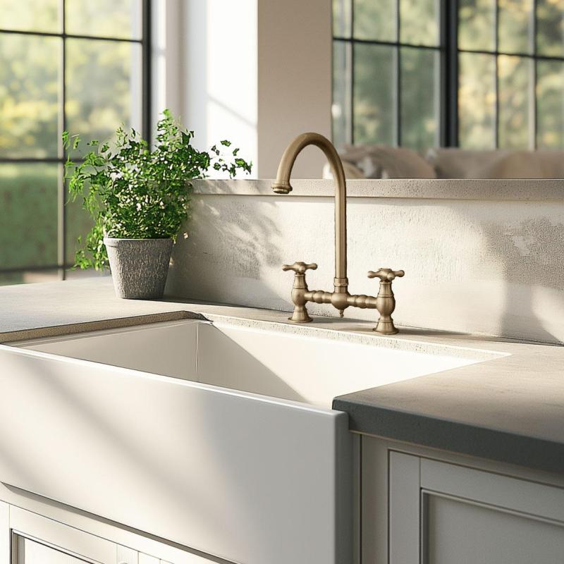 PB Nosztalgikus Hídkonyhai Csaptelep Bronz kerek kifolyóval és csillag alakú gombokkal PBN.BRO.R.ST