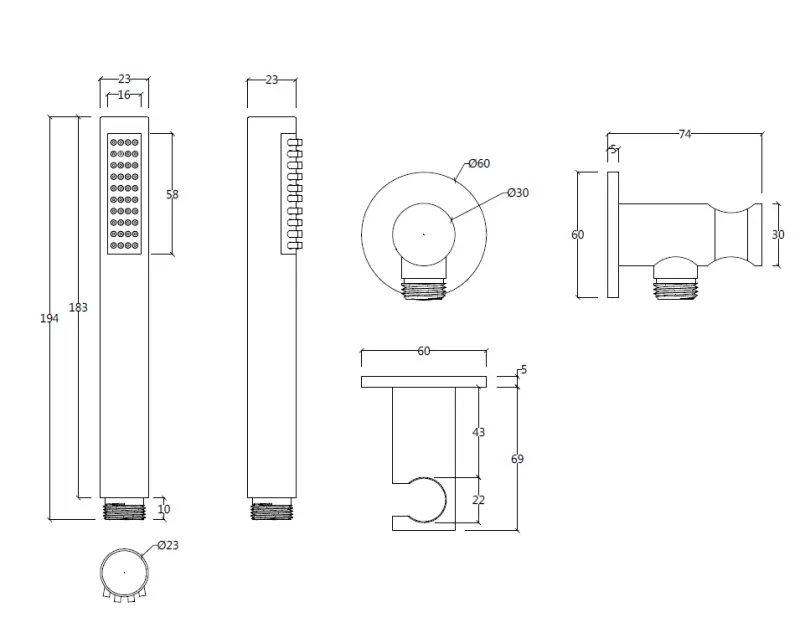 Waterevolution Flow fürdőszoba szett, falhoz rögzíthető, teljes egészében rozsdamentes acélból T1621IE