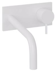 Waterevolution Flow ingebouwde wastafelkraan met wandplaat mat wit met uitloop van 15cm T1161BBR-15