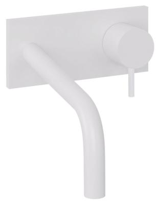 Waterevolution Flow ingebouwde wastafelkraan met wandplaat mat wit met uitloop van 15cm T1161BBR-15