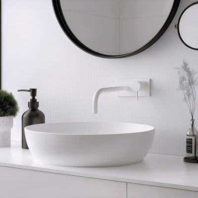 Waterevolution Flow ingebouwde wastafelkraan met wandplaat mat wit met uitloop van 15cm T1161BBR-15