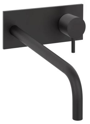 Waterevolution Flow ingebouwde wastafelkraan met afdekplaat mat zwart met uitloop 21 cm T1161BPR-21