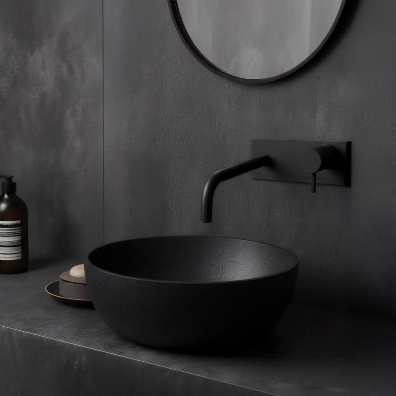 Waterevolution Flow ingebouwde wastafelkraan met afdekplaat mat zwart met uitloop 21 cm T1161BPR-21