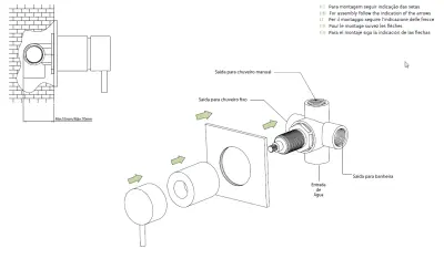 Waterevolution Flow inbouw 3-utas váltó kerek rozettával matt fekete T1483SPR