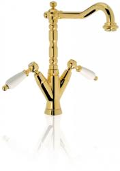 PB klasszikus csaptelep mosdócsaptelep Fehér fogantyúk kifolyó 18,5 cm Bronz 1208854302