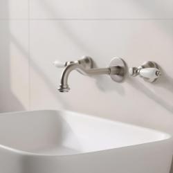 PB klassieke inbouw muurkraan met witte hendels, 25 cm uitloop, RVS 1208854402