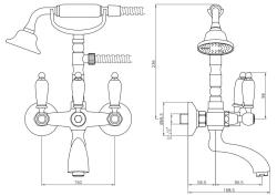 PB klasszikus csaptelep falra szerelhető fürdőkádkészlet fehér fogantyúkkal, rozsdamentes acél, kézi zuhanyzóval együtt 1208854432