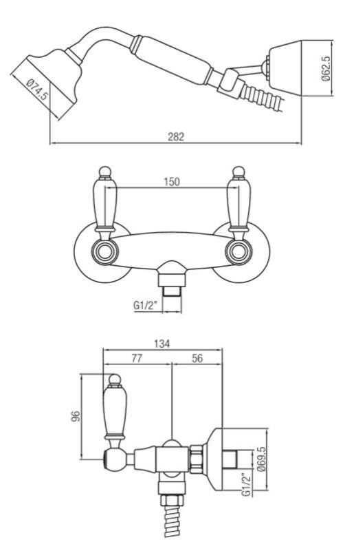 PB klasszikus felépítésű zuhanykészlet fehér fogantyúkkal Bronz kézi zuhanyzóval 1208854482