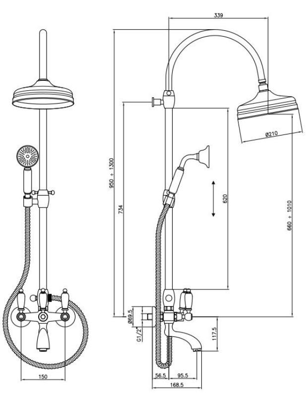 PB klasszikus Fürdő Zuhanykészlet külső szerelésű esőzuhannyal Bronz 1208854822