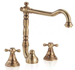 PB klassieke 3-gats wastafelkraan met sterknoppen en een uitloop van 18,5 cm Chroom 1208854922
