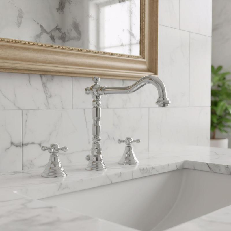 PB klassieke 3-gats wastafelkraan met sterknoppen en een uitloop van 18,5 cm Chroom 1208854922