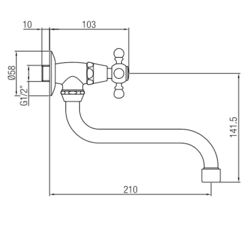 PB klasszikus fali csaptelep csillagfogantyúval hideg vízhez és hosszú kifolyóval, rozsdamentes acél 1208855642