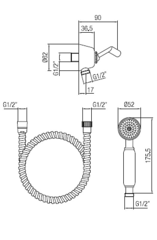 PB klasszikus kézi zuhanykészlet akasztóhoroggal, rozsdamentes acél 1208899032