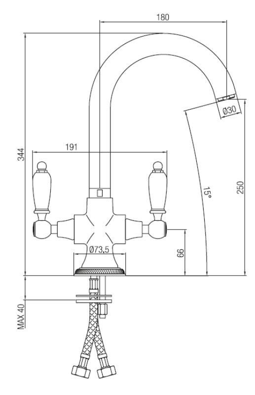 PB klasszikus konyhai csaptelep fehér fogantyúkkal, rozsdamentes acél 1208910902
