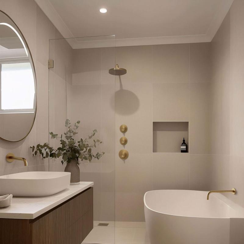 Waterevolution Flow beépíthető zuhanytermosztát 2 elzárócsappal, csiszolt sárgaréz 1208916452