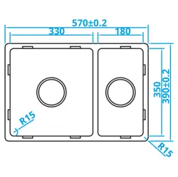 Caressi Basic Line RVS mosogató 39x57 síkbeépítés, alsó beépítés, felső beépítés CABL3318R15 1208920571