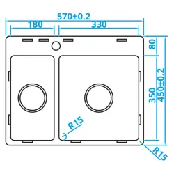 Caressi Basic Line RVS mosogató 45x57 síkbeépítéses felső szerelés CABL1833KR15 1208920573