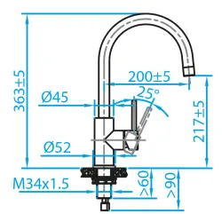 Caressi Basic Line rozsdamentes acél egykaros konyhai csaptelep CABL002I 1208920577
