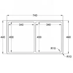 Caressi R10 rozsdamentes acél dupla mosogató 34x40+34x40cm alulról, felülről és munkalapszintbe építhető CAPP3434R10