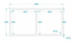Caressi R10 dupla rozsdamentes acél mosogató 40x40+40x40cm beépíthető, síkba építhető és ráépíthető CAPP4040R10
