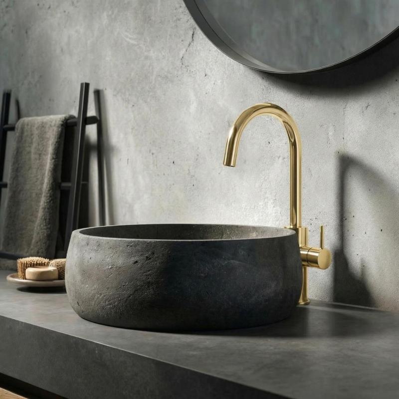 Waterevolution Flow washbasin tap high model PVD brushed light gold T1121FWGE