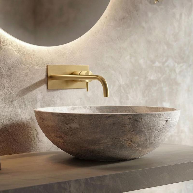 Waterevolution Flow beépíthető mosdócsaptelep fedőlappal, csiszolt sárgaréz, 21 cm-es kifolyóval T1161LE-21