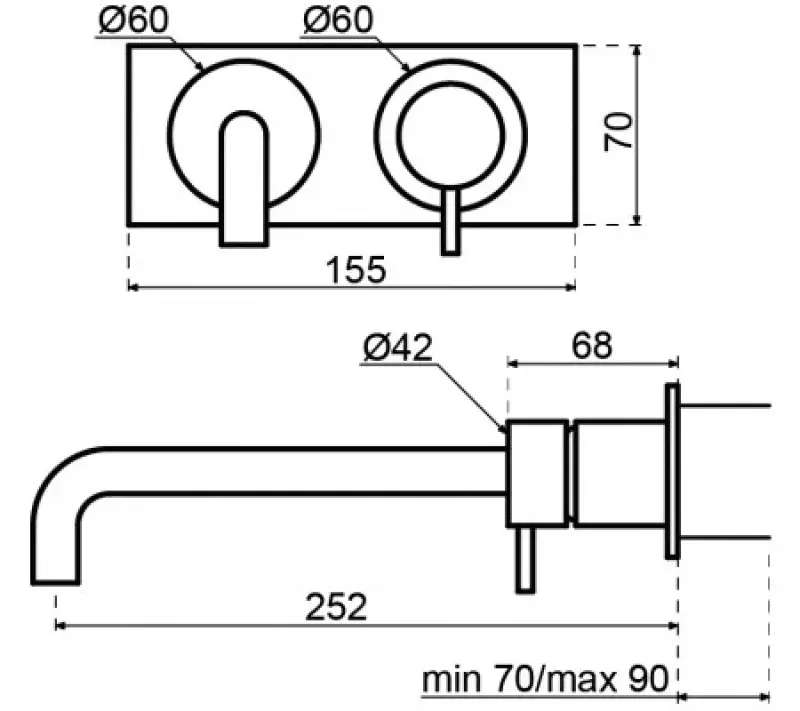 Waterevolution Flow beépíthető mosdócsaptelep fedőlappal PVD csiszolt réz, 21 cm-es kifolyóval T1161CPE-21