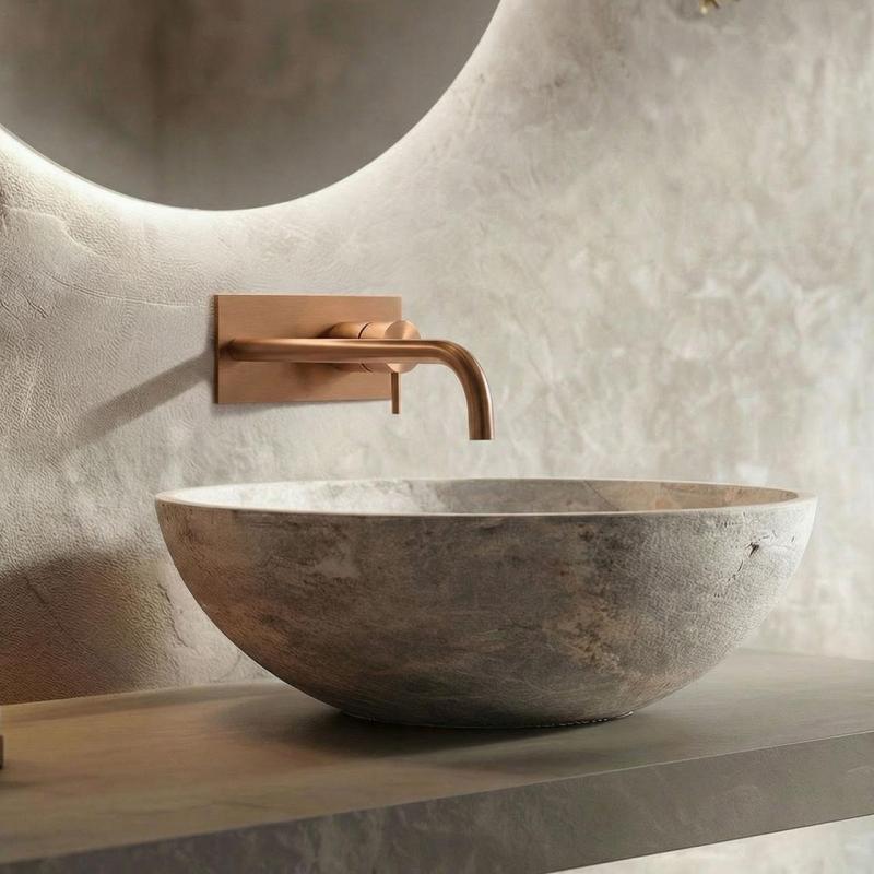 Waterevolution Flow beépíthető mosdócsaptelep fedőlappal PVD csiszolt réz, 21 cm-es kifolyóval T1161CPE-21