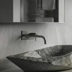 Waterevolution Flow ingebouwde wastafelkraan met afdekplaat PVD Gun Metal met uitloop 25cm T1161GME-25