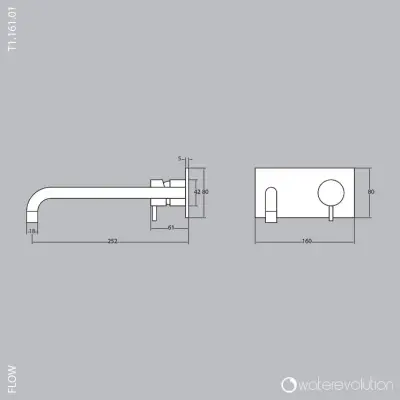 Waterevolution Flow ingebouwde wastafelkraan met afdekplaat PVD Gun Metal met uitloop 25cm T1161GME-25