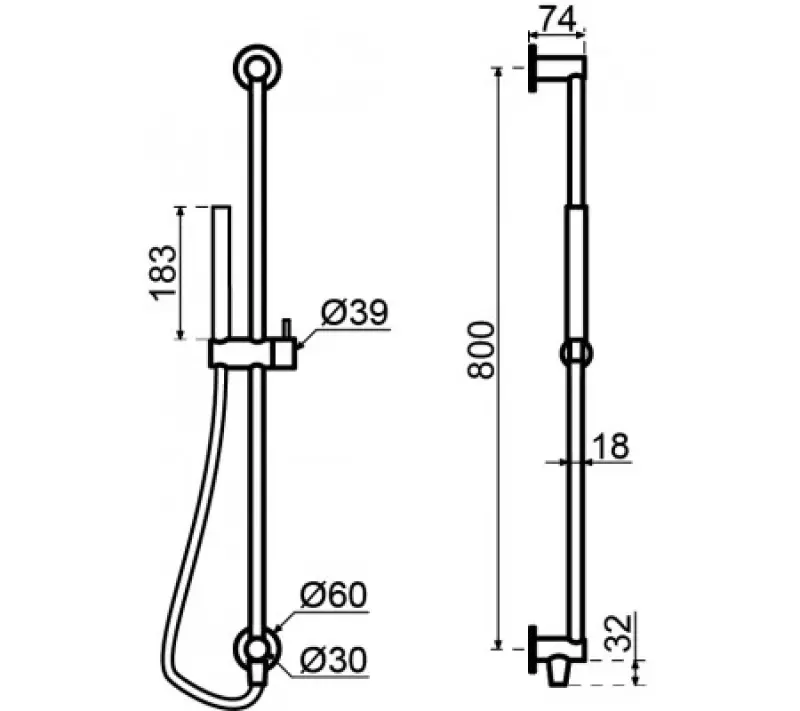Waterevolution Flow csúszka szett kézi zuhanyzóval 800mm Kefe Réz T1661CPE