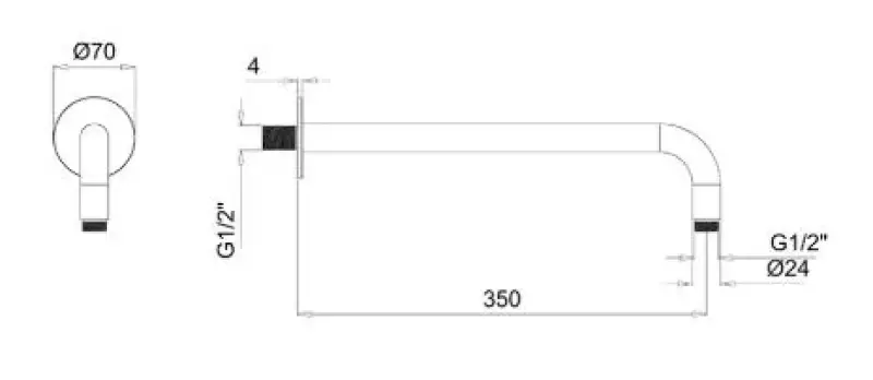SB Rubinetterie Univerzális fali zuhanykar, 35 cm, matt fekete szín, 1208946666