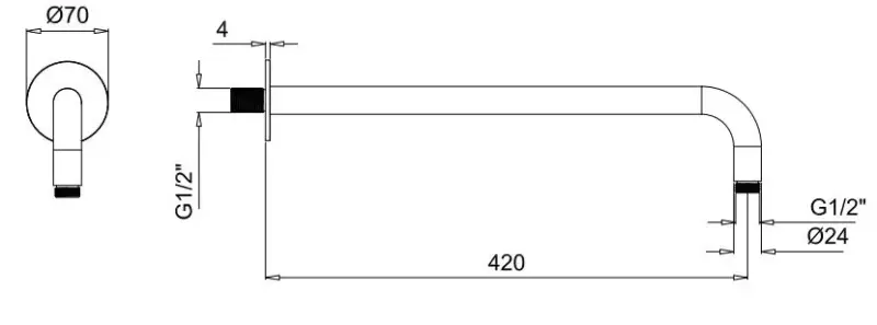 SB Rubinetterie Univerzális fali zuhanykar, kerek, 42 cm, króm szín, 1208946670