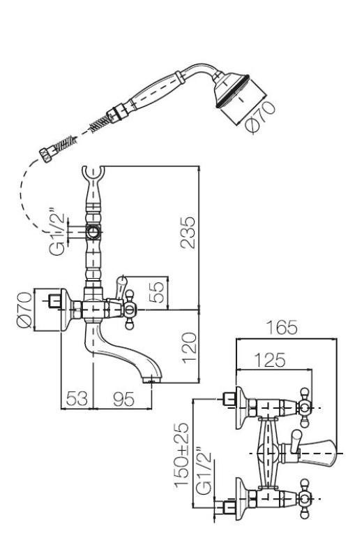 PB szabadon álló fürdőcsap nosztalgikus csillagformájú gombokkal, rozsdamentes acélból, 6000