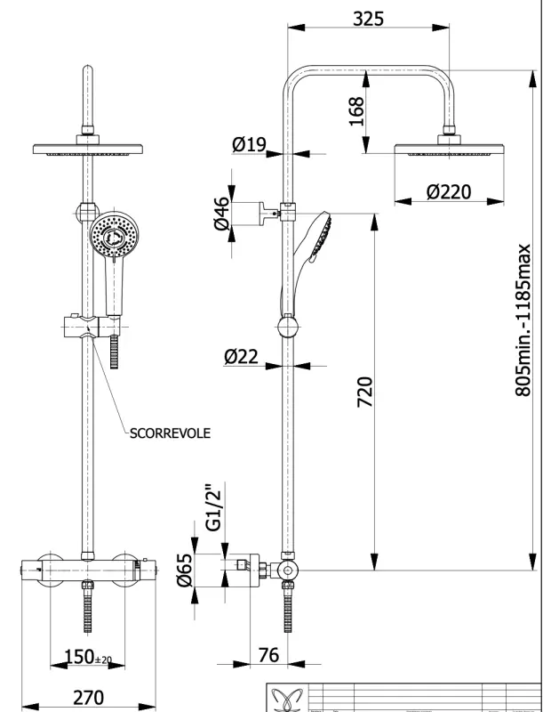 DEMM Shower zuhanykabin termosztát esőzuhannyal króm 1208946965