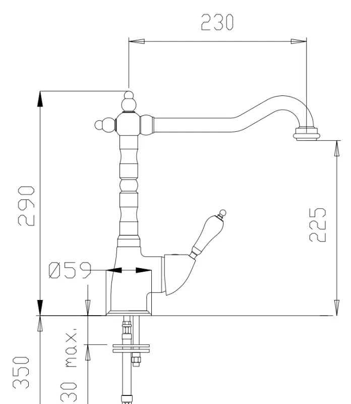 DEMM Nosztalgikus konyhai csaptelep forgatható kifolyóval Bronz klasszikus 1208947363