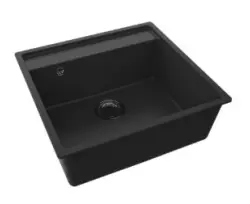 GraniteMy Bremen gránit mosogató 53x50 cm fekete, felépíthető, aláépíthető és süllyeszthető kialakítással és csaptelephellyel 1208952256