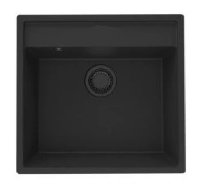 GraniteMy Bremen gránit mosogató 53x50 cm fekete, felépíthető, aláépíthető és süllyeszthető kialakítással és csaptelephellyel 1208952256