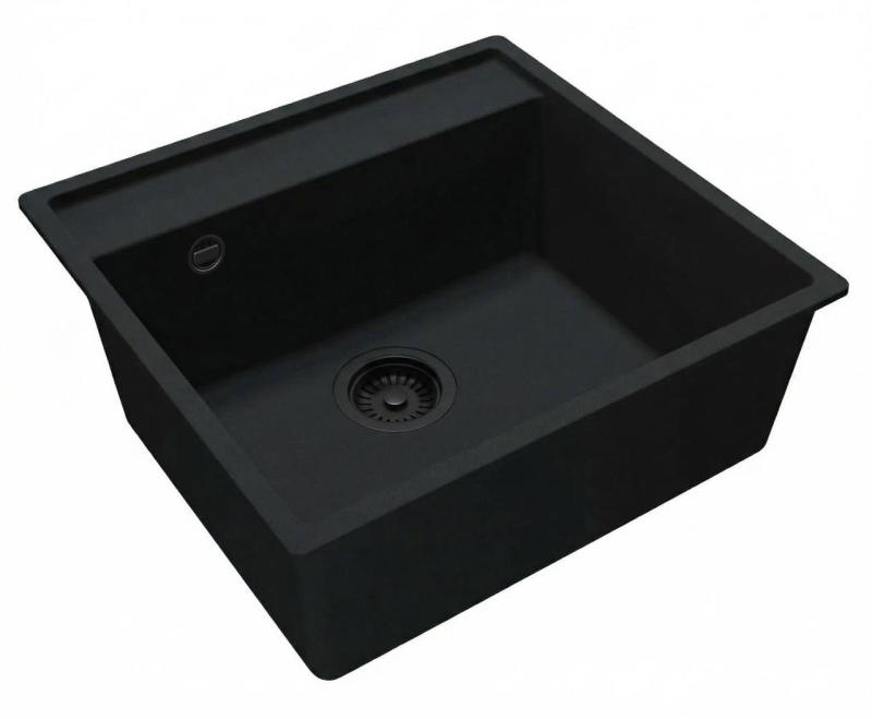 GraniteMy Bremen granite kitchen sink 53x50 cm black inset undermounted and flush mounted with faucet hole bank 1208952256