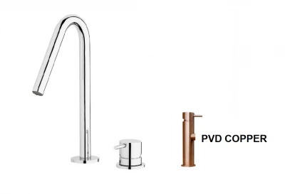 Waterevolution Flow 2 lyukú mosdócsaptelep v kifolyócső kicsi 120 mm PVD csiszolt réz T112VCPE