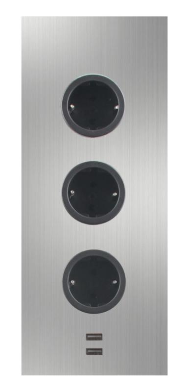 Indux Corner 3 csatlakozóval ellátott energiakolonna Földelő és kettős USB-A&amp;C töltő Rozsdamentes acél 1208953216