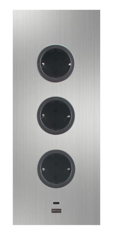 Indux Corner 3 csatlakozóval ellátott energiakolonna Földelő és kettős USB-A&amp;C töltő Rozsdamentes acél 1208953216