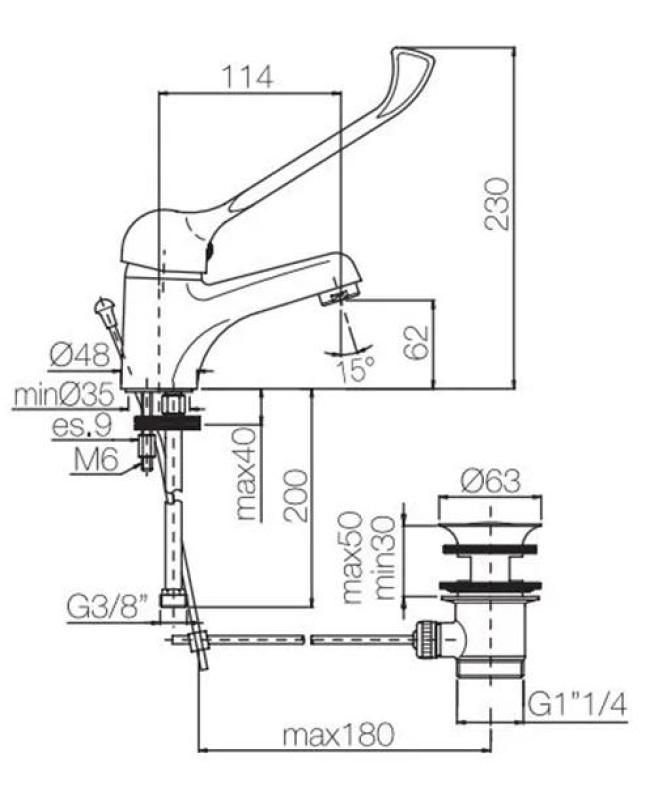 PB Clinic mozgáskorlátozottak mosdócsaptelep hosszú karral króm 1208953265