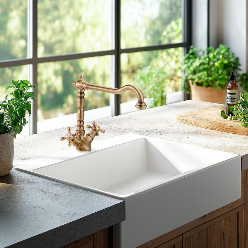 Nostalgikus konyhai csaptelep V1910 Réz Természetes csaptelep elszíneződött öregedett 1208953525