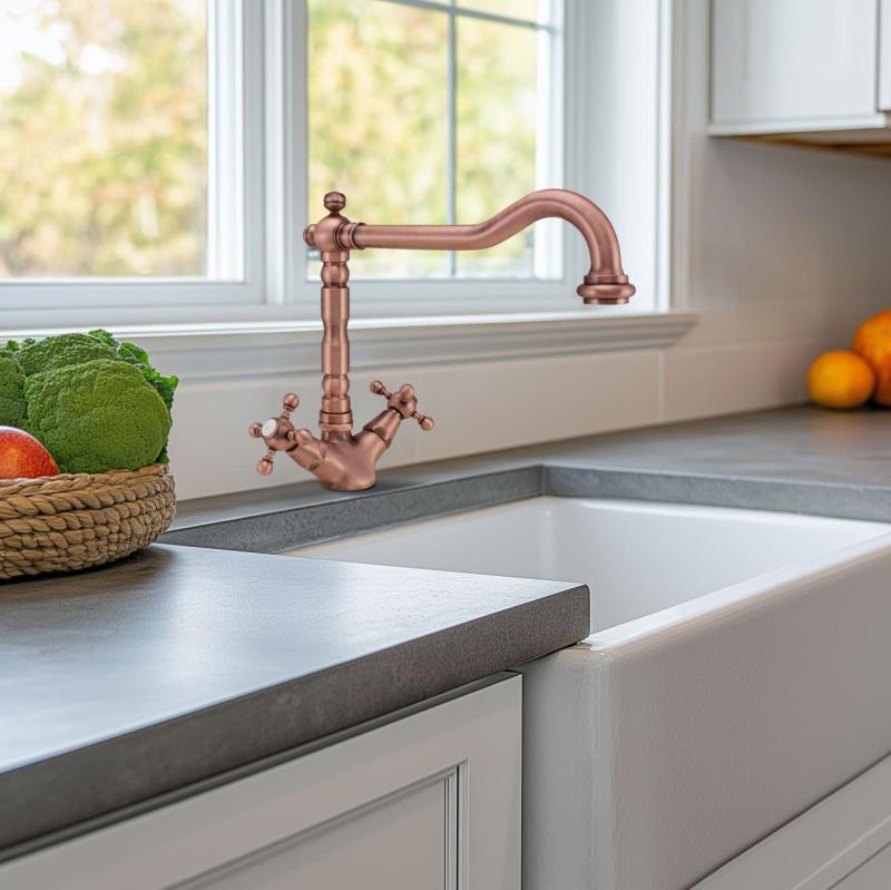 Nostalgikus klasszikus konyhai csaptelep V1910 Réz forgatható kifolyóval 1208953526