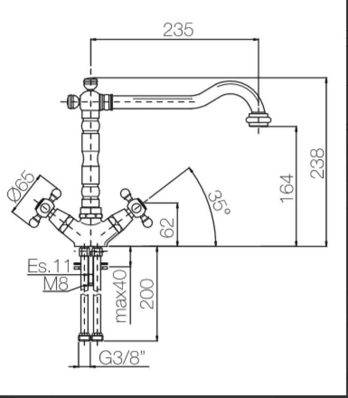 Nostalgikus klasszikus konyhai csaptelep V1910 Réz forgatható kifolyóval 1208953526